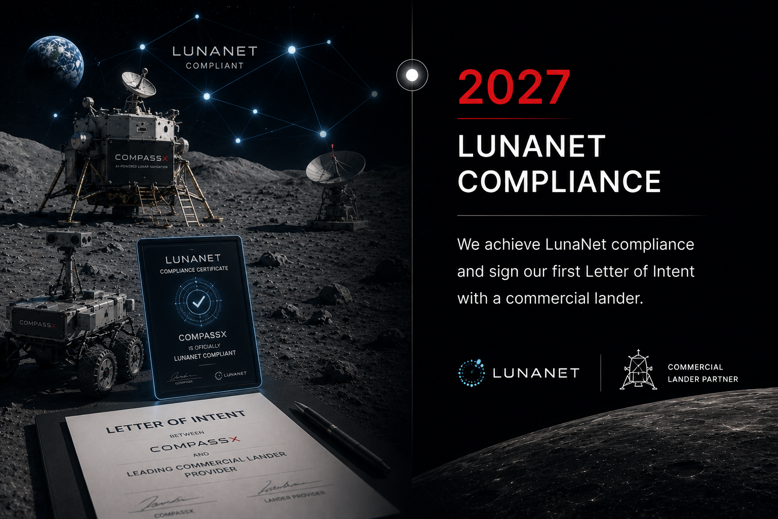 CompassX achieves LunaNet compliance certification and signs a Letter of Intent with a commercial lunar lander provider